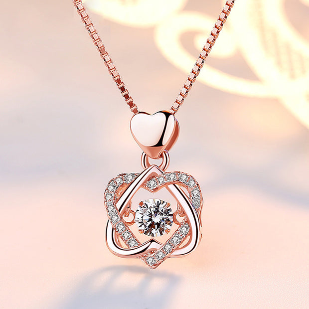 Smart Heart Necklace Female 925 Silver Plated Rose Gold Pendant Clavicle Chain Jewelry