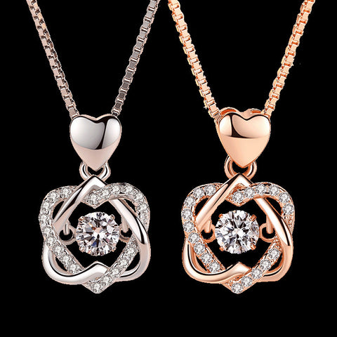 Smart Heart Necklace Female 925 Silver Plated Rose Gold Pendant Clavicle Chain Jewelry