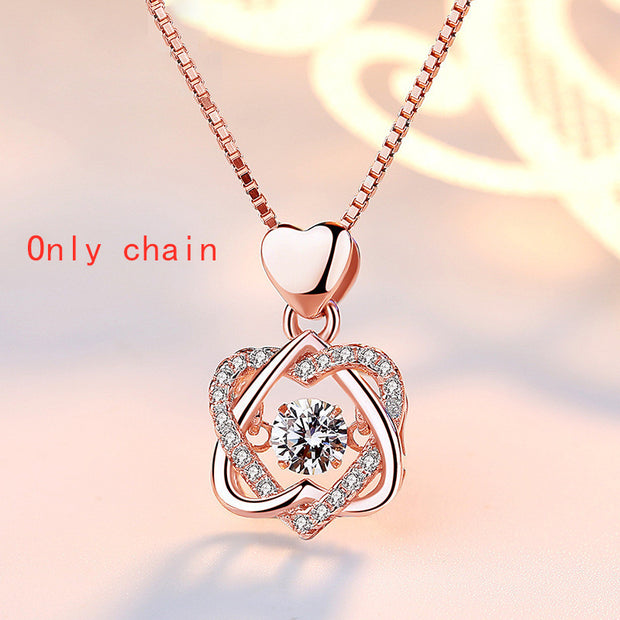 Smart Heart Necklace Female 925 Silver Plated Rose Gold Pendant Clavicle Chain Jewelry