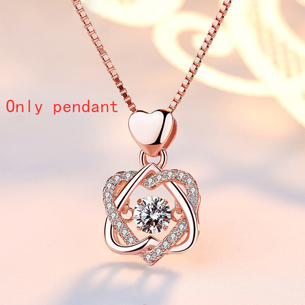 Smart Heart Necklace Female 925 Silver Plated Rose Gold Pendant Clavicle Chain Jewelry