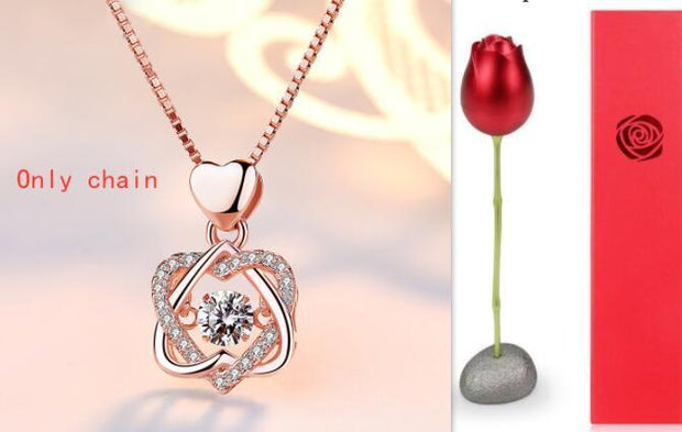 Smart Heart Necklace Female 925 Silver Plated Rose Gold Pendant Clavicle Chain Jewelry