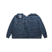 All Over Printed Wash Denim Jacket Men's And Women's Neutral Bf Style Coat