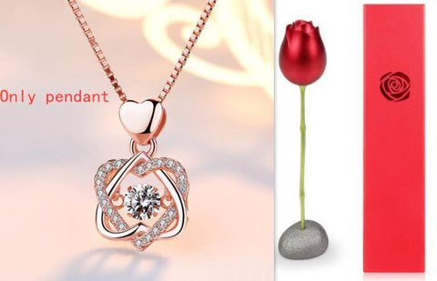 Smart Heart Necklace Female 925 Silver Plated Rose Gold Pendant Clavicle Chain Jewelry