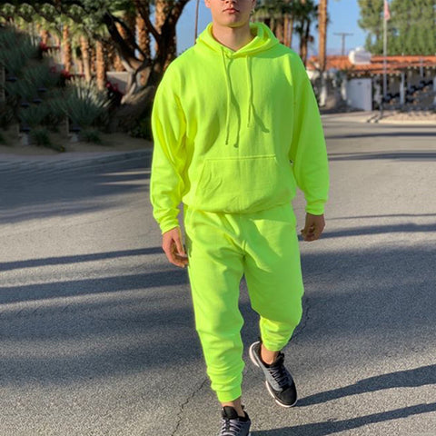 Neon Green Style Men's Fashion Tracksuit Solid Pieces