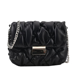 Lock Pleated Chic Chain Shoulder Bag Western Style Messenger Women