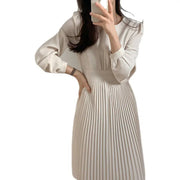 Round Neck French Elegance Pleated Dress