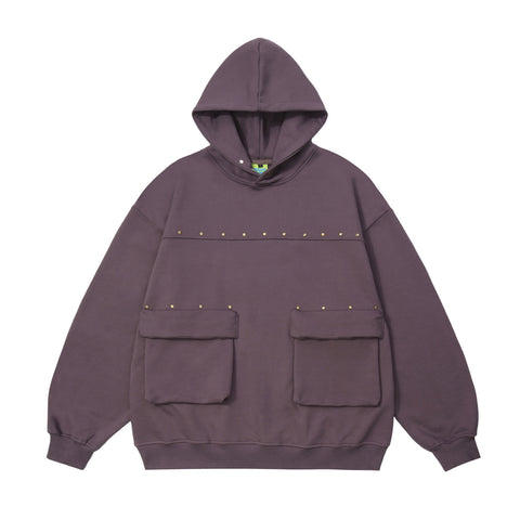 Multi-pocket Rivet Design Men's Hooded Terry Sweater