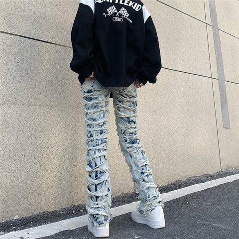 Fried Street Ripped Jeans Men's American High Street