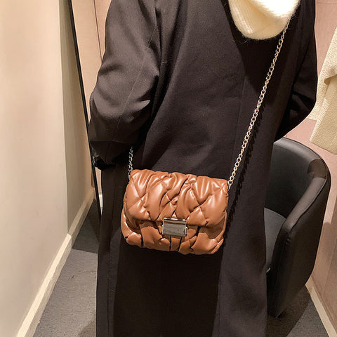 Lock Pleated Chic Chain Shoulder Bag Western Style Messenger Women