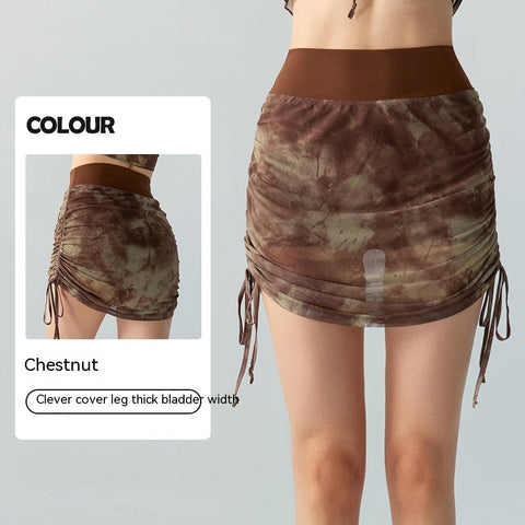 Printed Tie-dyed Mesh Yoga Skirts Women