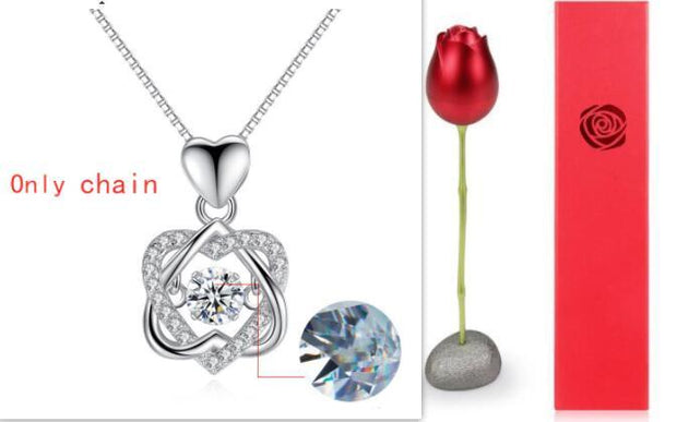 Smart Heart Necklace Female 925 Silver Plated Rose Gold Pendant Clavicle Chain Jewelry