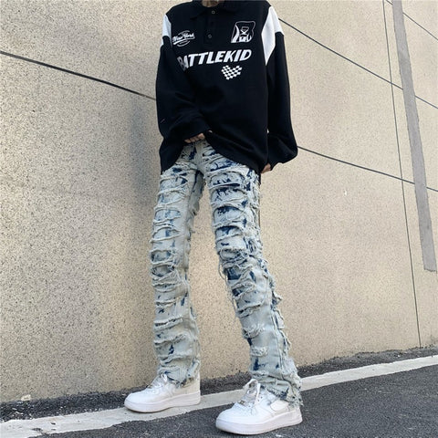 Fried Street Ripped Jeans Men's American High Street